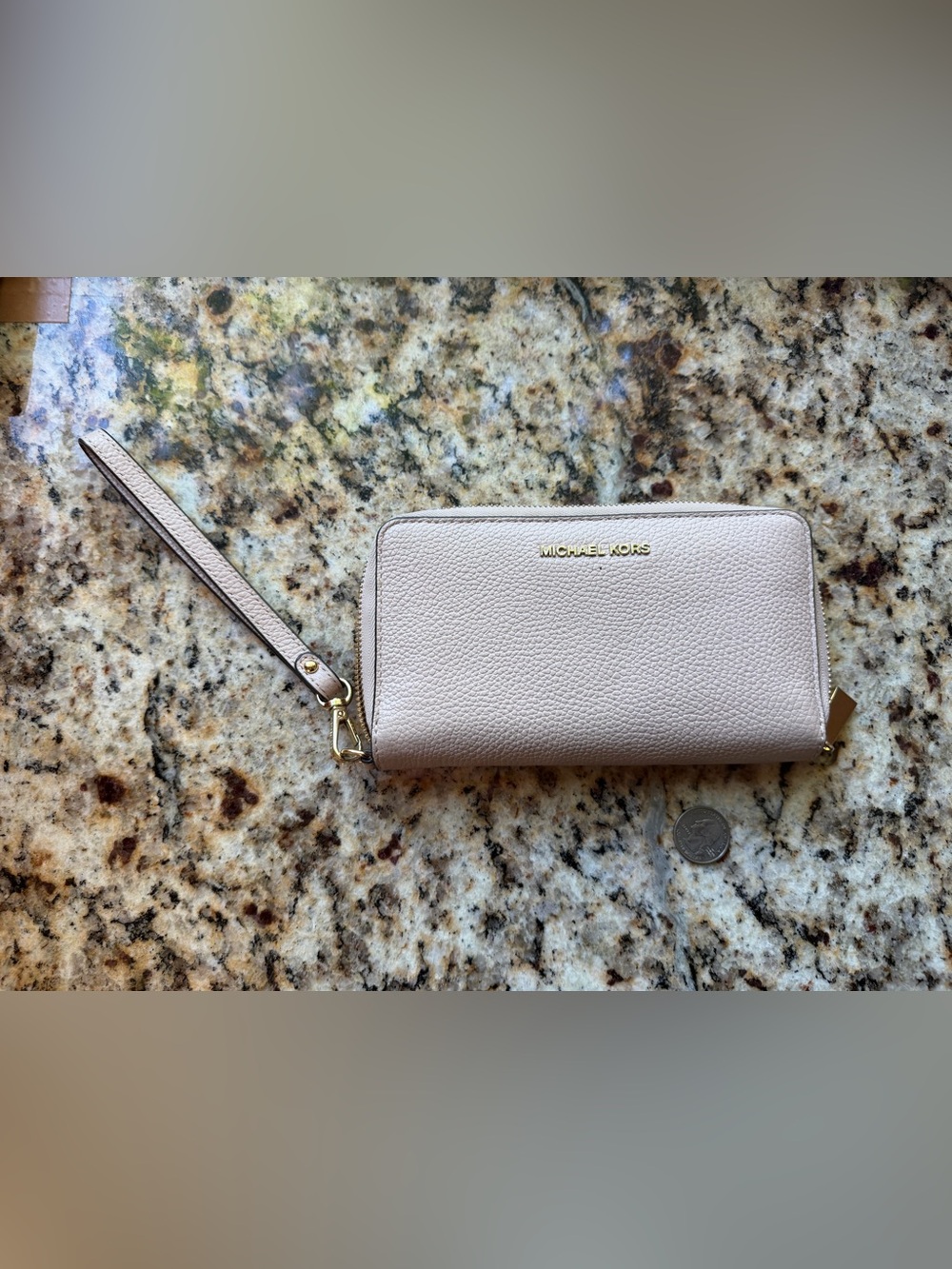 MICHAEL KORS Pale Pink Pebbled Leather Wristlet Wallet